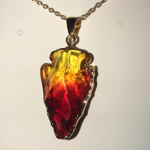 Ombre Arrowhead- Angel Aura Rainbow Quartz Striking Tip Point Head Gold Necklace - Picture 13 of 14